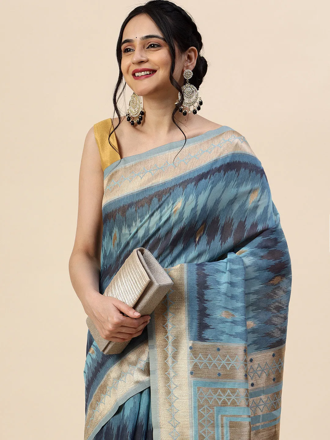 Abstract Ikat Printed Cotton Saree