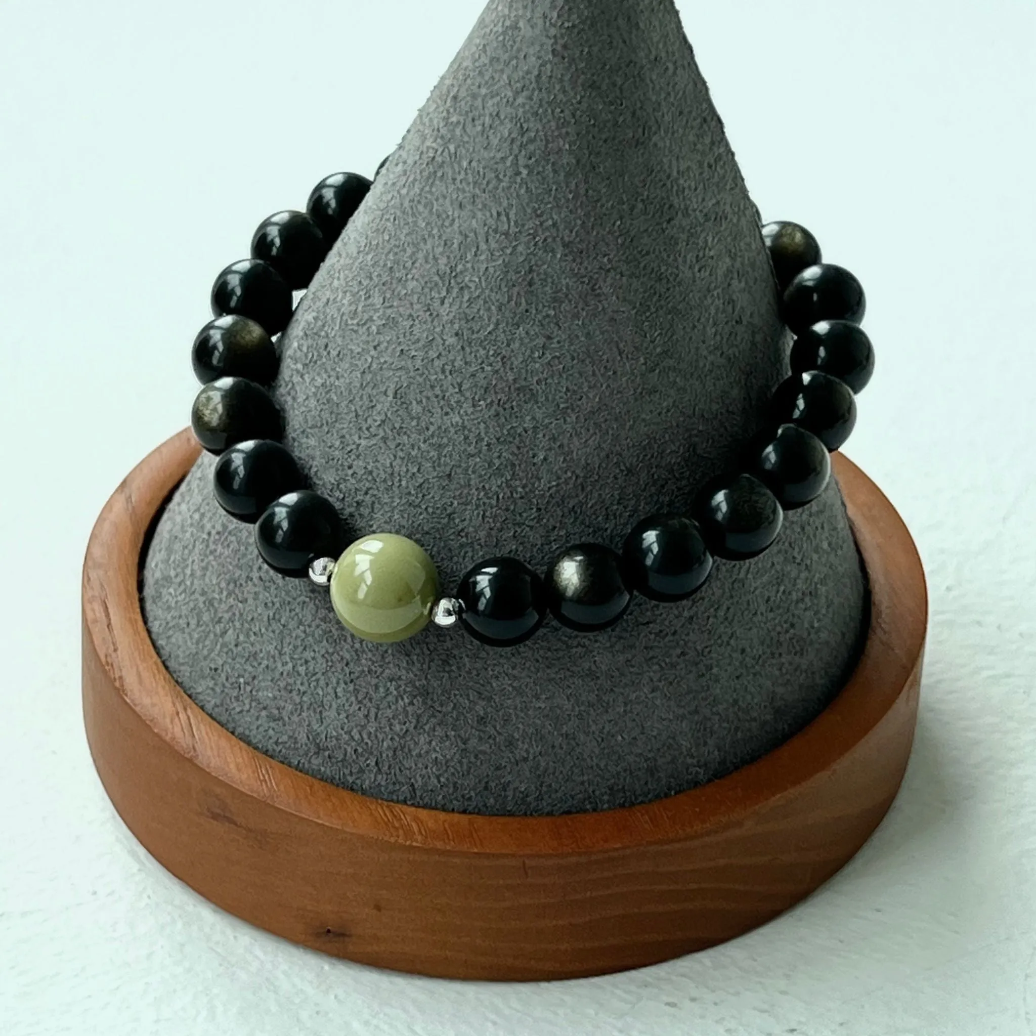 Alashan Avocado Agate & Gold Sheen Obsidian Men Bracelet