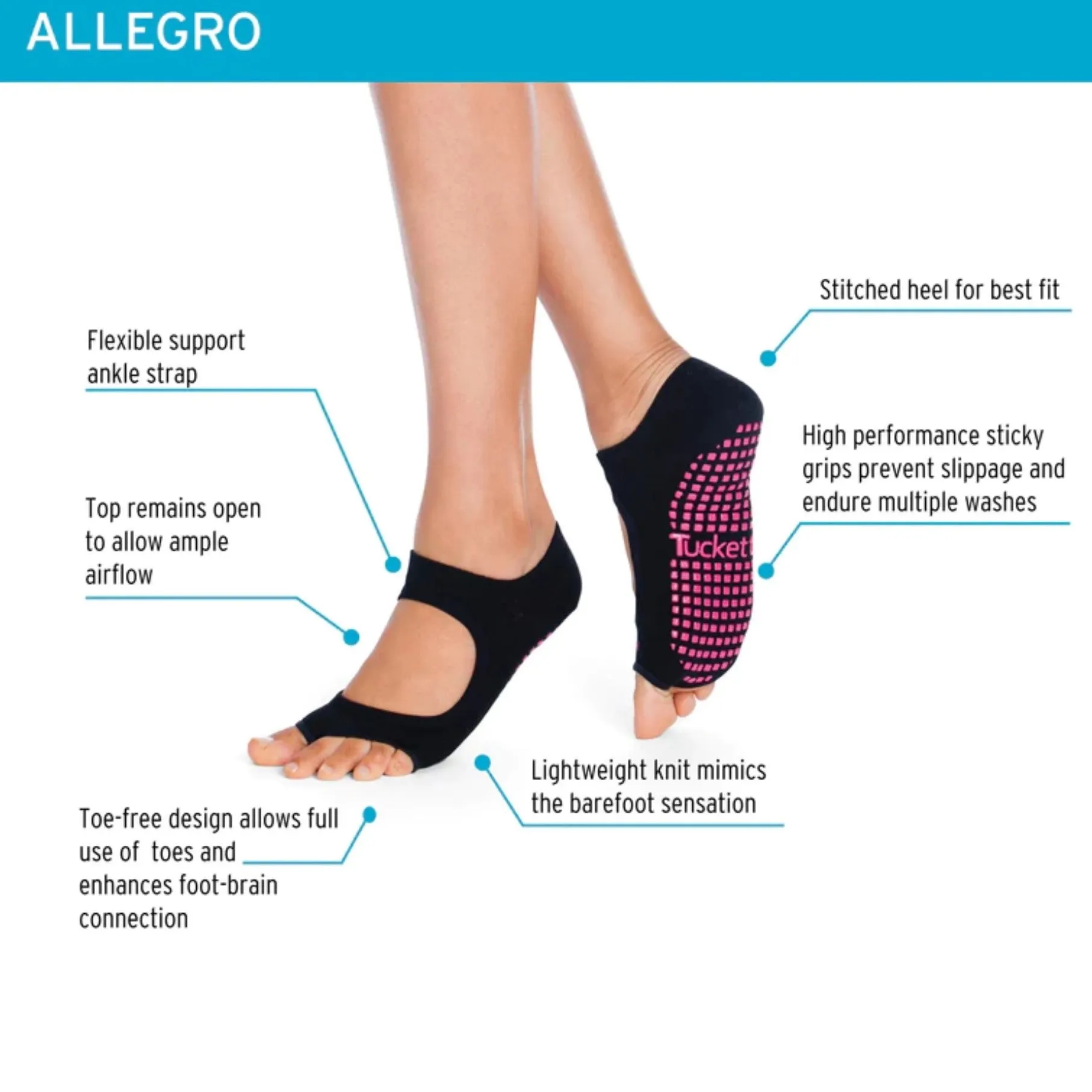 Allegro Grip Socks - Neon Waters (Barre / Pilates)