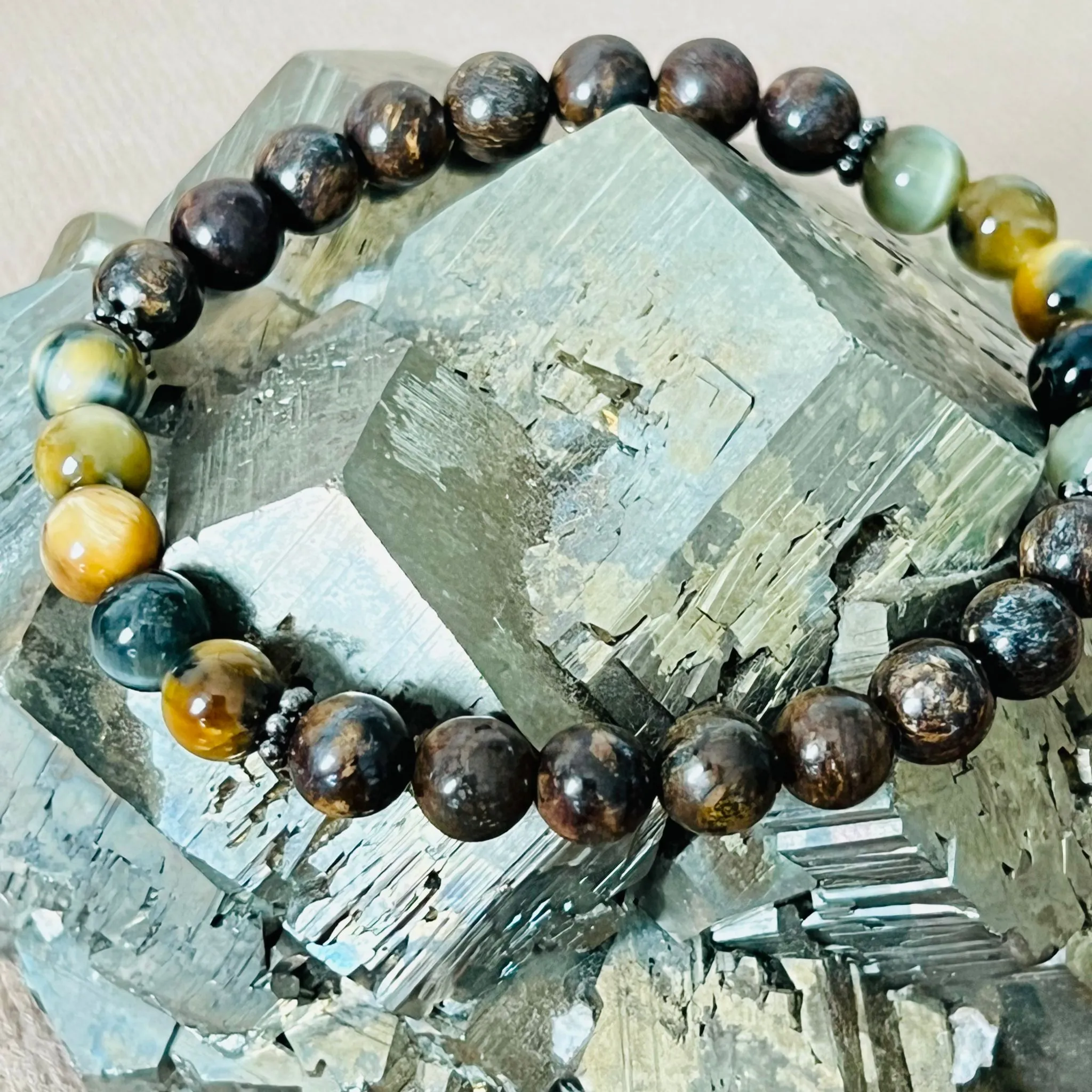 Bronzite & Honey Blue Tigereye Men Bracelet