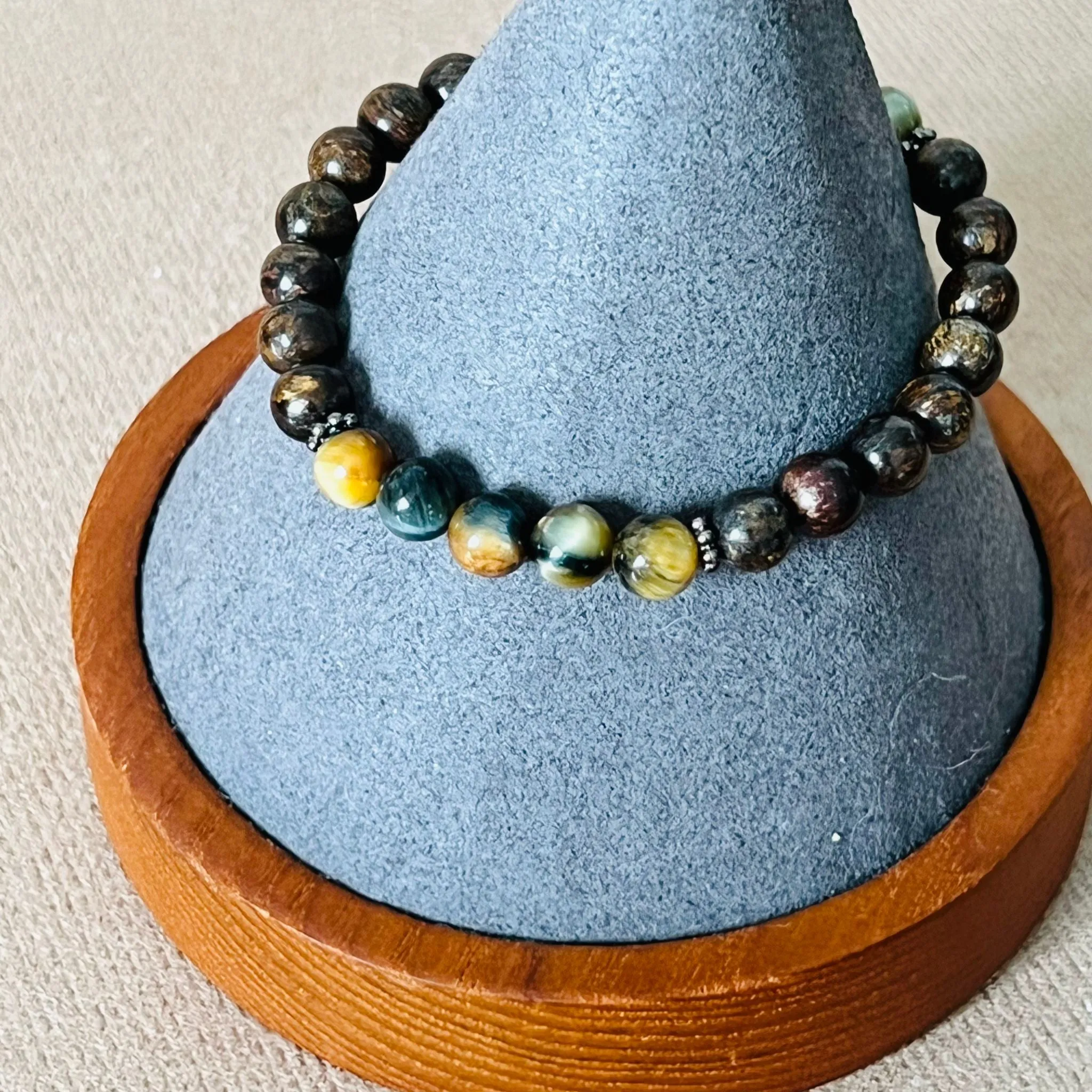 Bronzite & Honey Blue Tigereye Men Bracelet