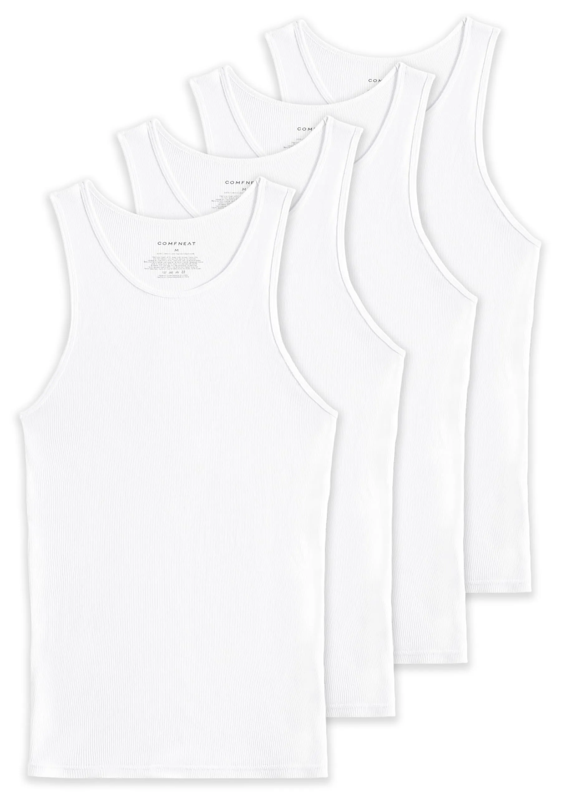 Comfneat Men's 4-Pack Big & Tall Undershirts Ribbed Cotton Tank Tops