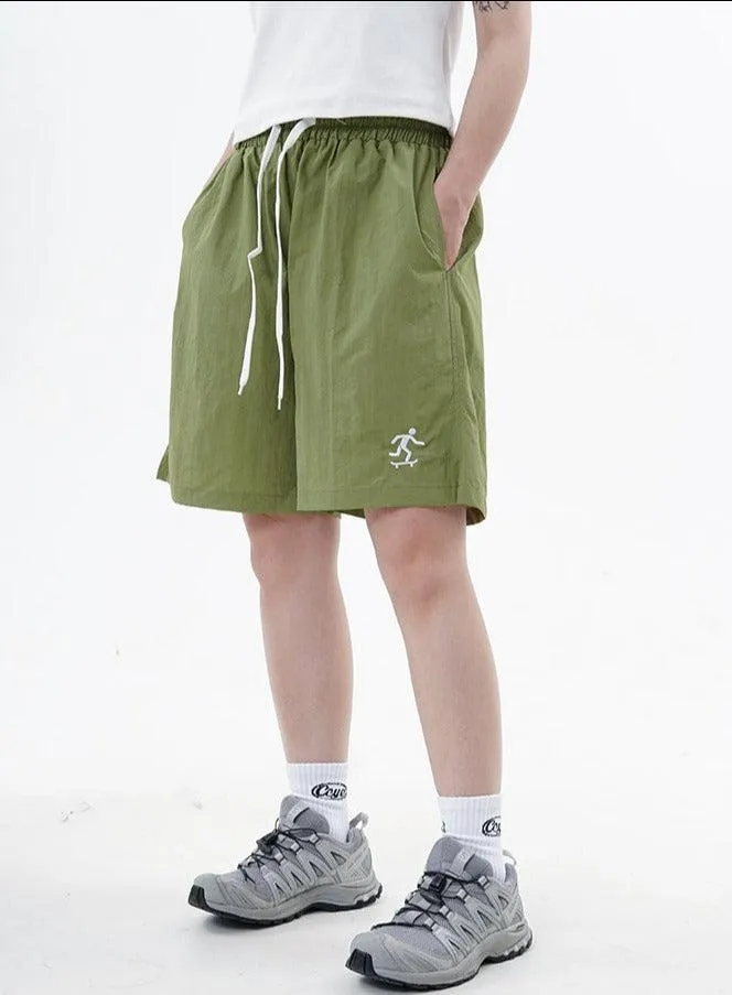 Drawstring Skate Embroidery Sports Shorts