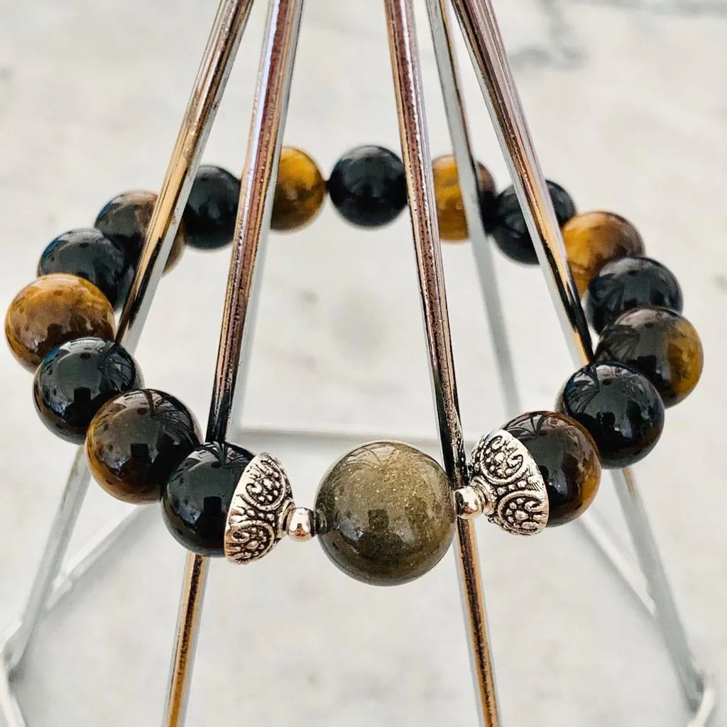 Gold Sheen Obsidian, Black Tourmaline & Tigereye Men Bracelet