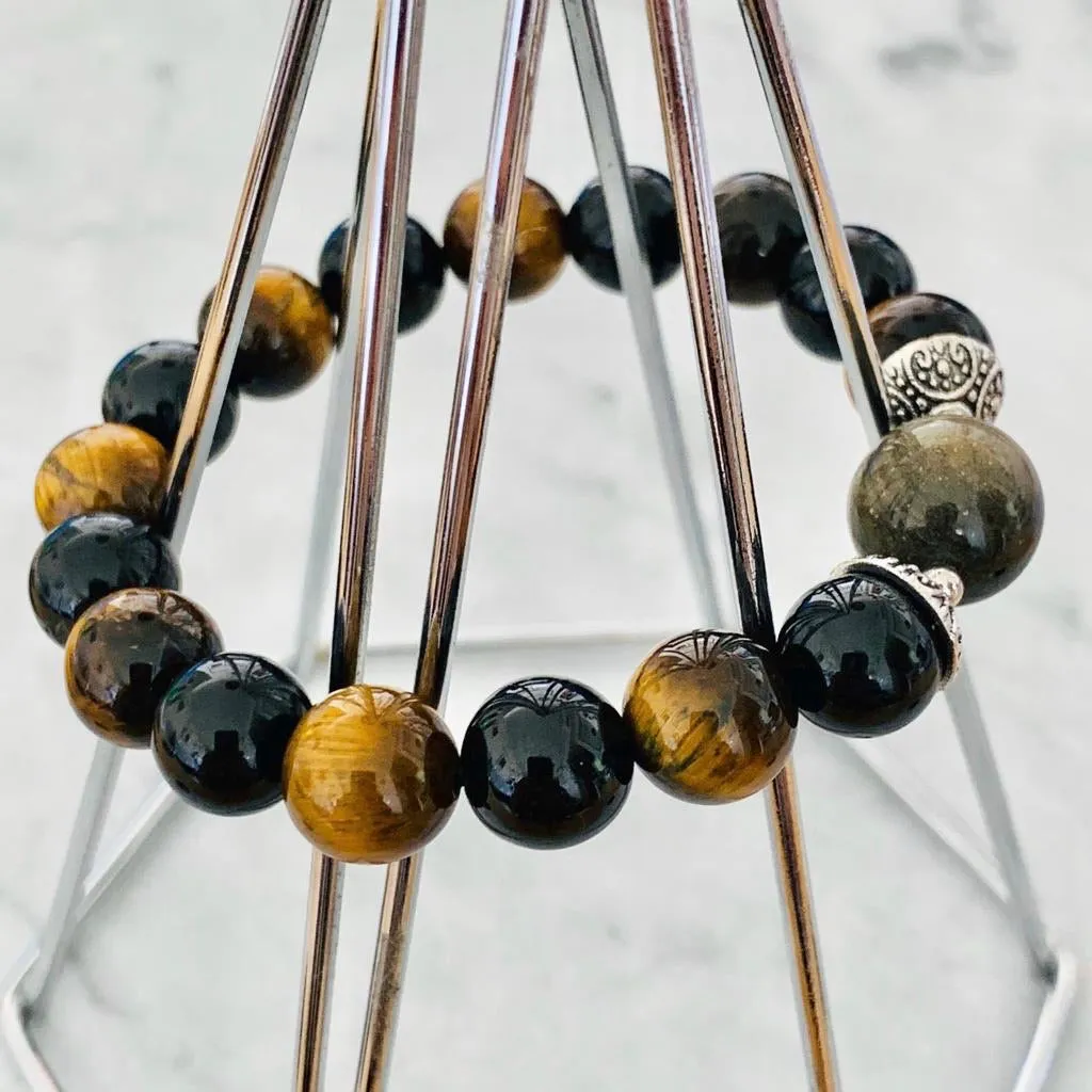 Gold Sheen Obsidian, Black Tourmaline & Tigereye Men Bracelet