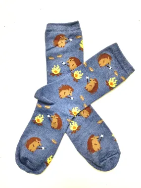 Hedgehog Toasting Marshmallows Crew Socks