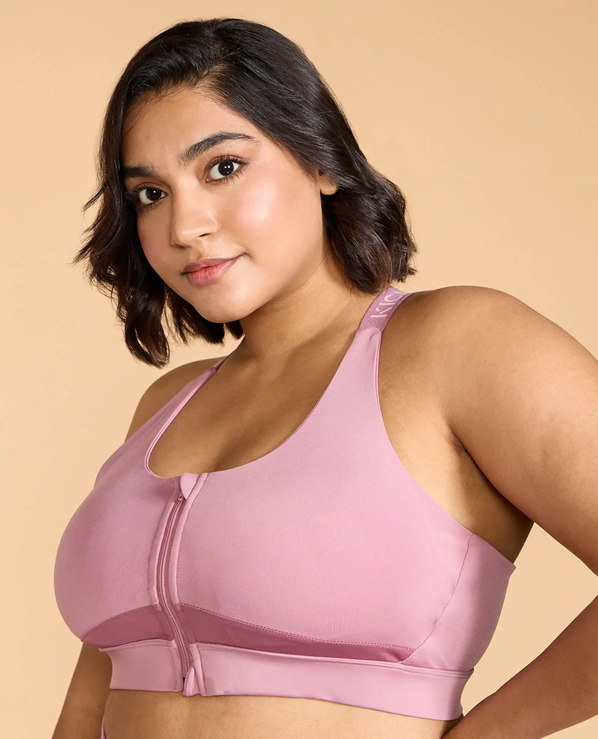 Mauve Mist Zip Sports Bra