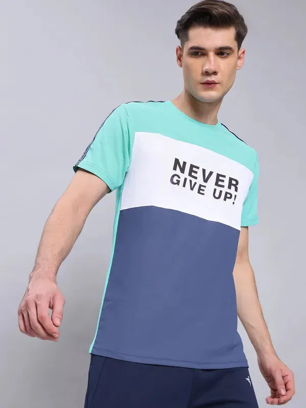 Men Colorblock Slim Fit Crew Neck T-shirt with MATPIQ