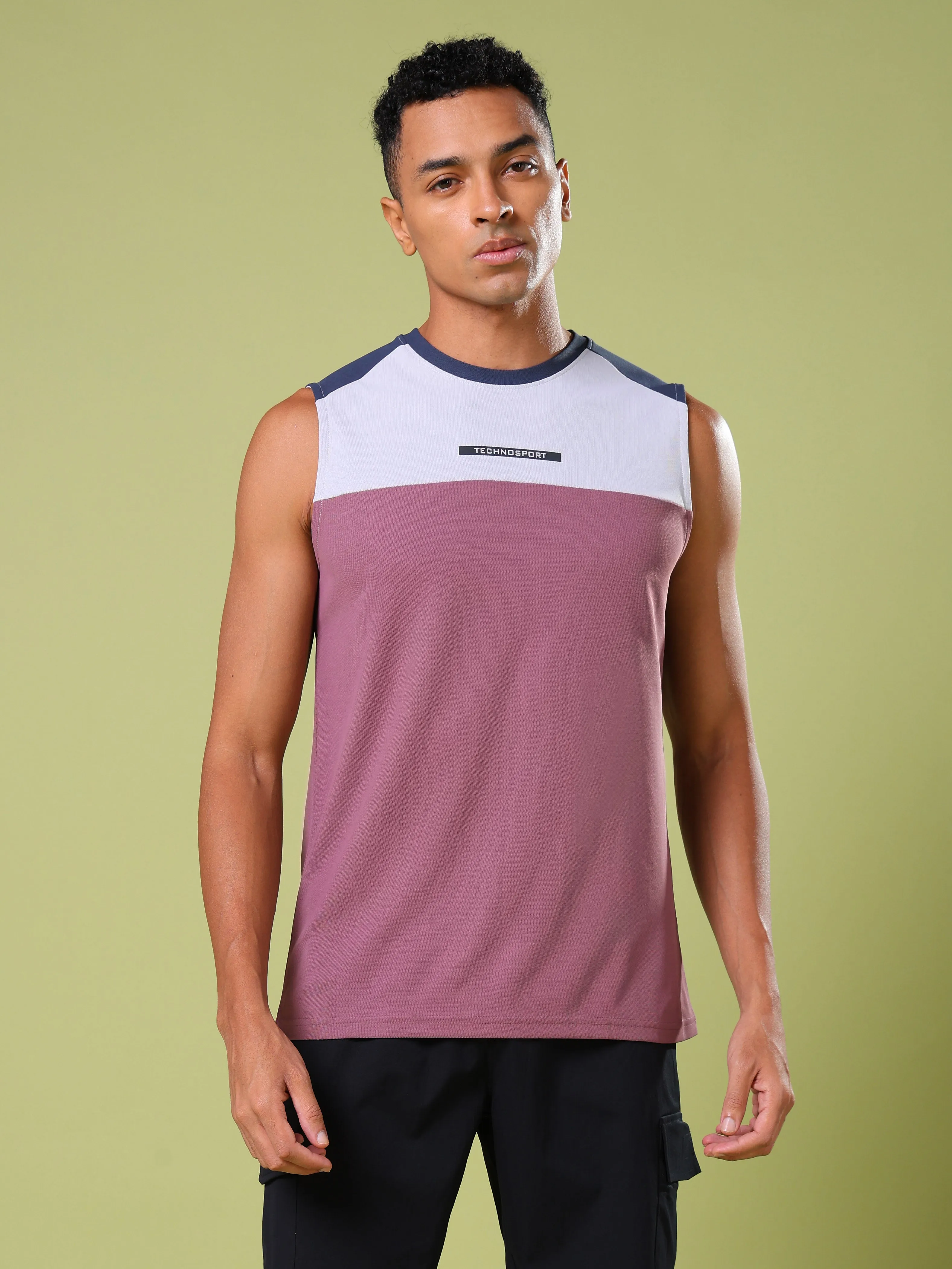 Men Colorblock Slim Fit Round Neck Sports Innerwear Vest with MATPIQ