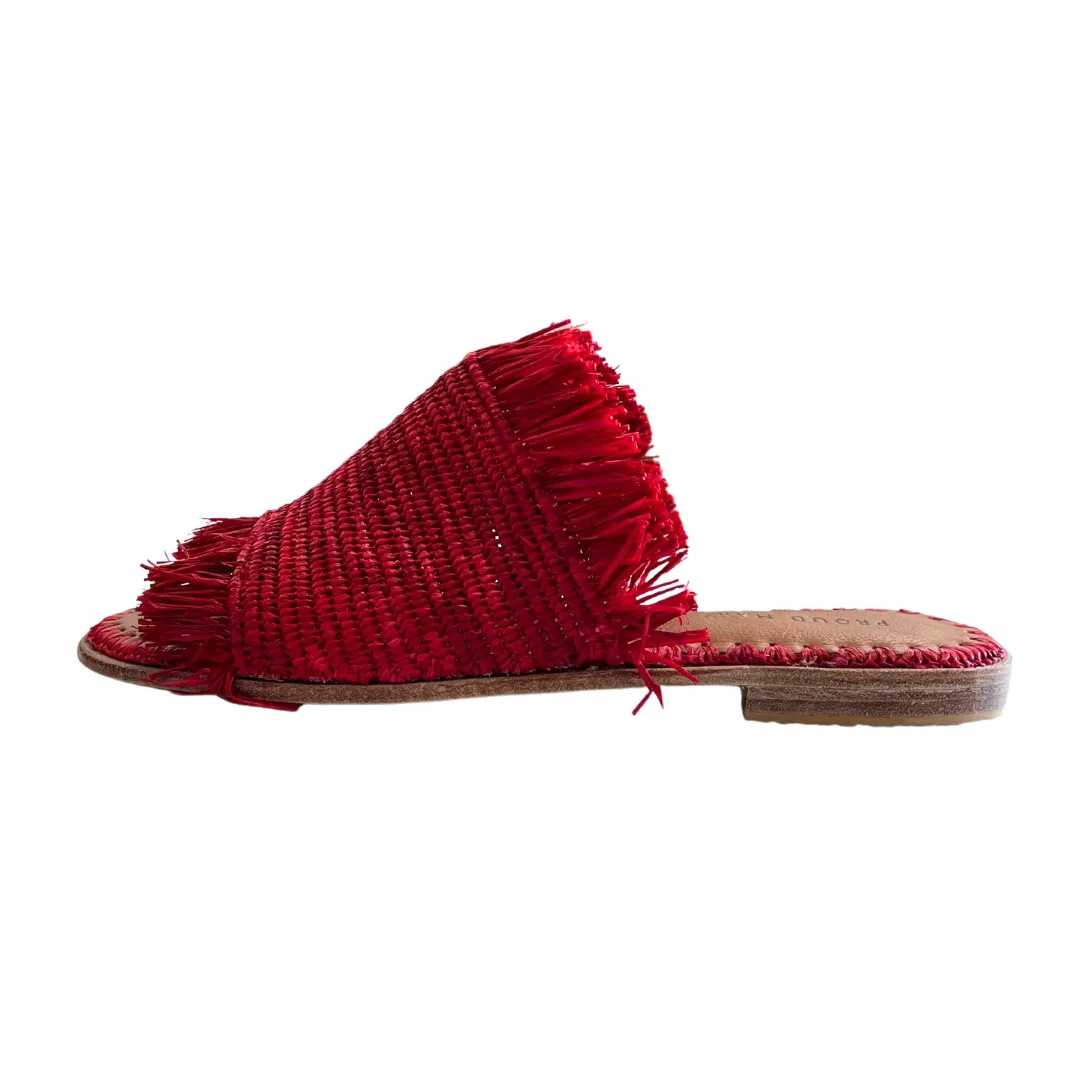 Raffia Fringe Slide (Red)