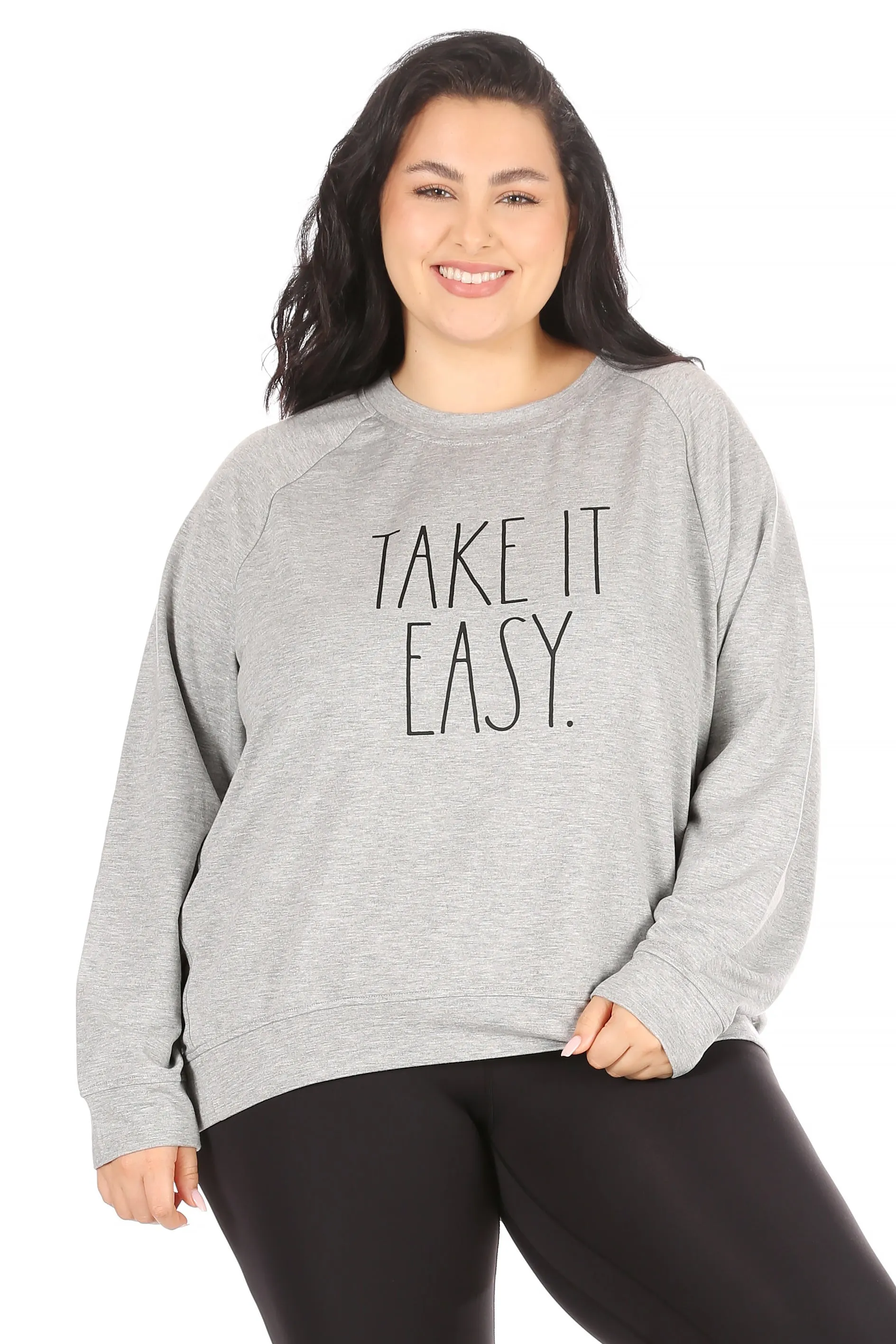 Women's "TAKE IT EASY" Plus Size Studio Raglan Sweatshirt