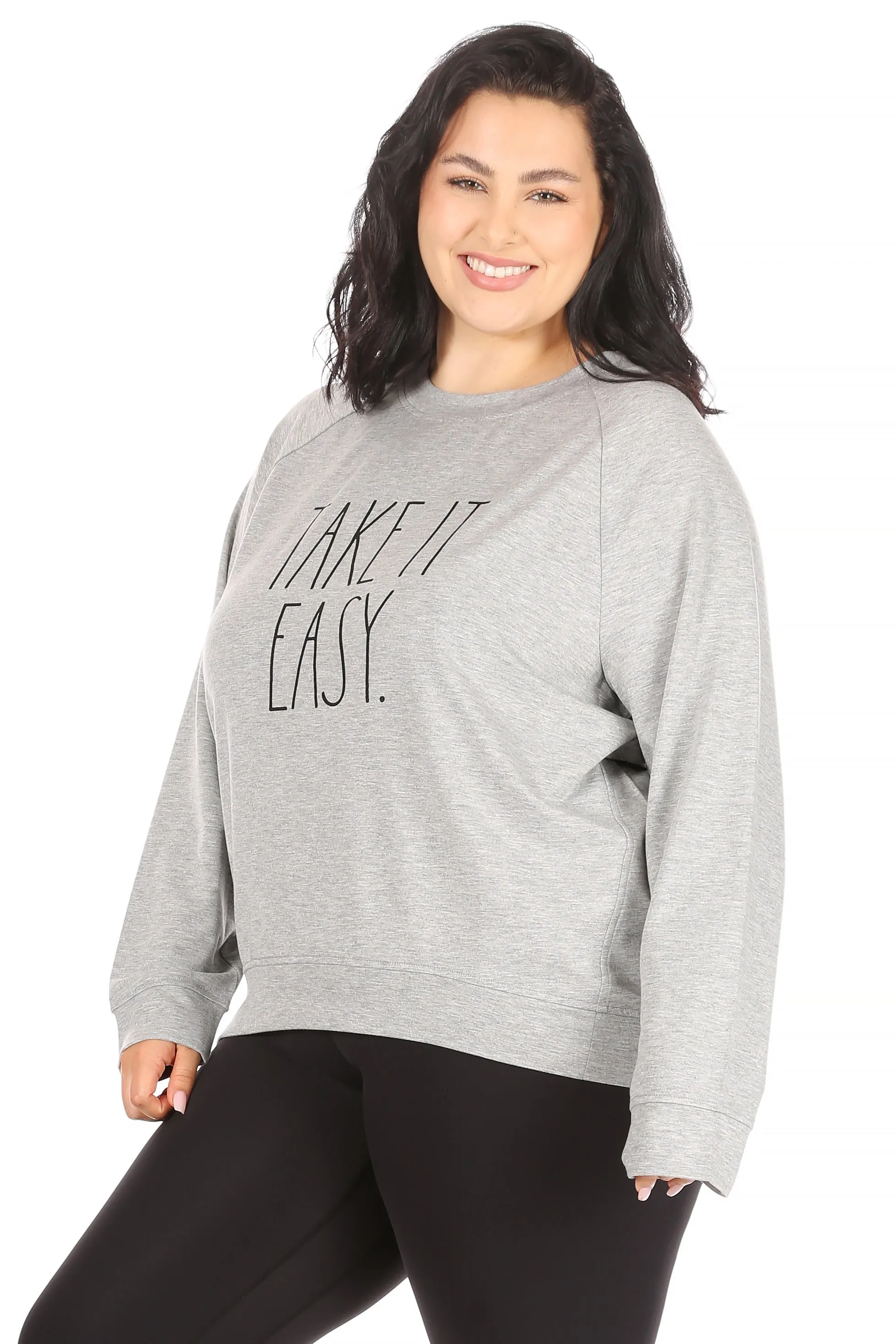 Women's "TAKE IT EASY" Plus Size Studio Raglan Sweatshirt